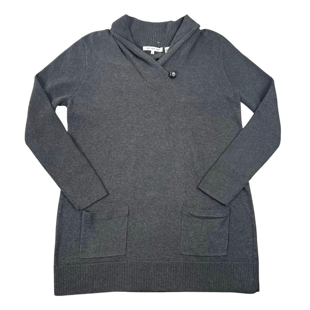 NWT Eight Eight Eight Charcoal Shawl Collar Sweater Tunic Soft Knit Pockets - L